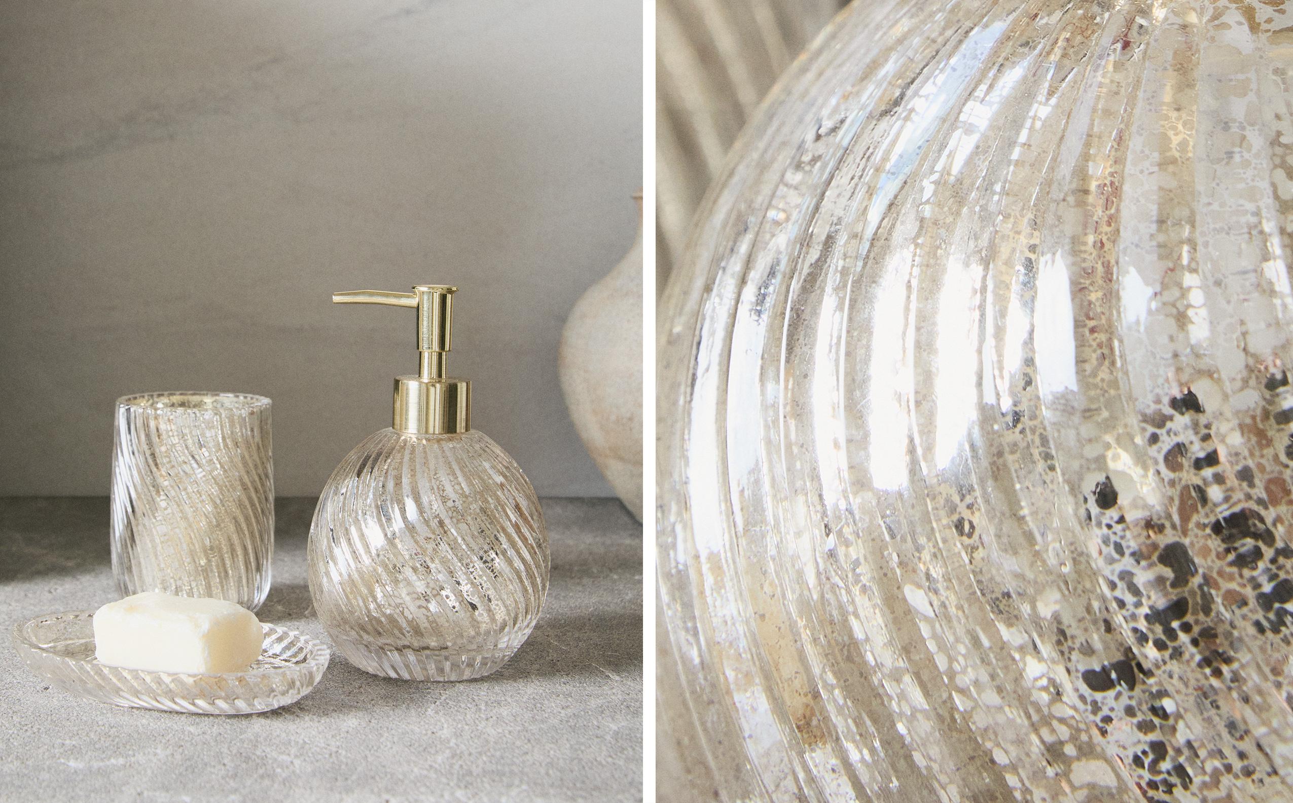 MERCURISED GLASS BATHROOM SET
