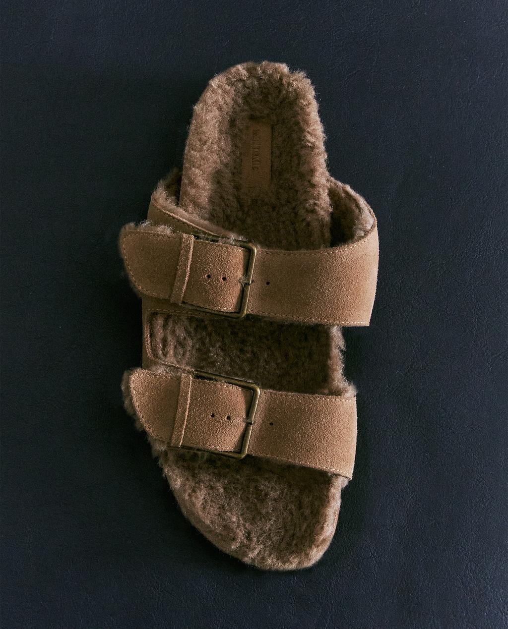 保暖反绒皮双扣凉鞋
