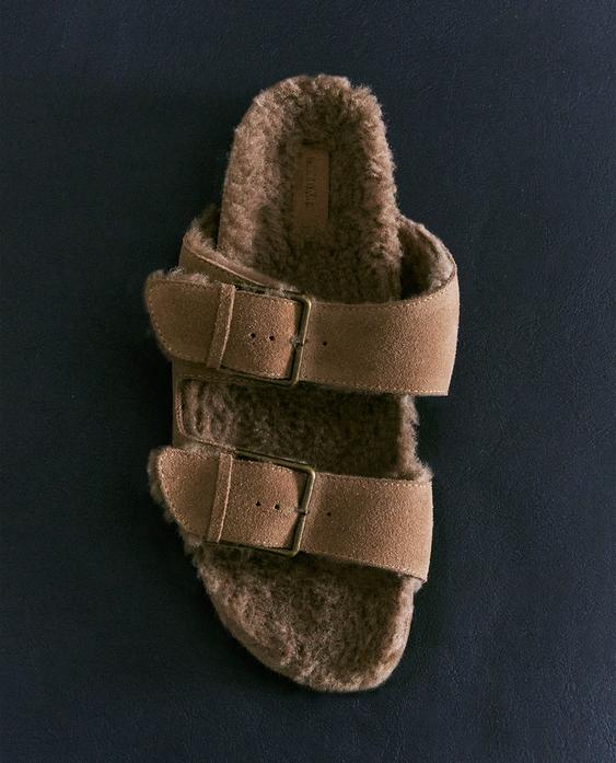 WARM SPLIT LEATHER DOUBLE-BUCKLE SANDALS WARM SPLIT LEATHER DOUBLE-BUCKLE SANDALS