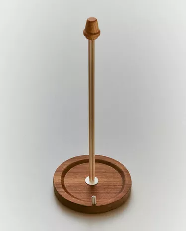 IRON AND WOOD KITCHEN ROLL HOLDER