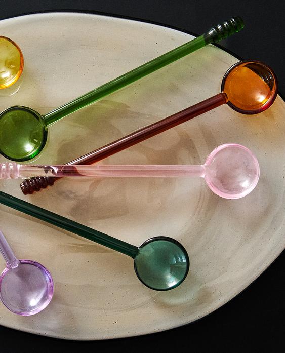PACK OF MULTICOLOURED BOROSILICATE GLASS SPOONS (PACK OF 6)
