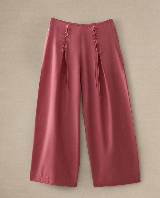 褶饰系带长裤