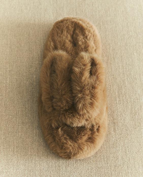 人造皮草兔耳装饰拖鞋