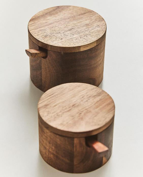 WOODEN SUGAR BOWL WITH SPOON
