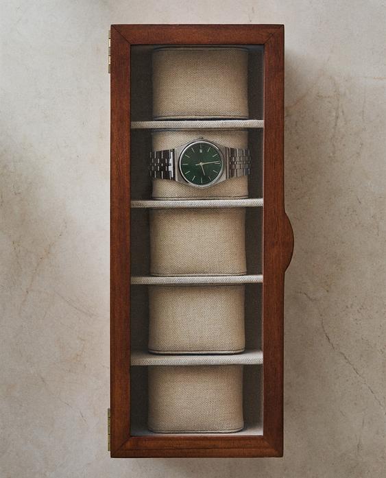 WOODEN AND LINEN WATCH BOX WOODEN AND LINEN WATCH BOX