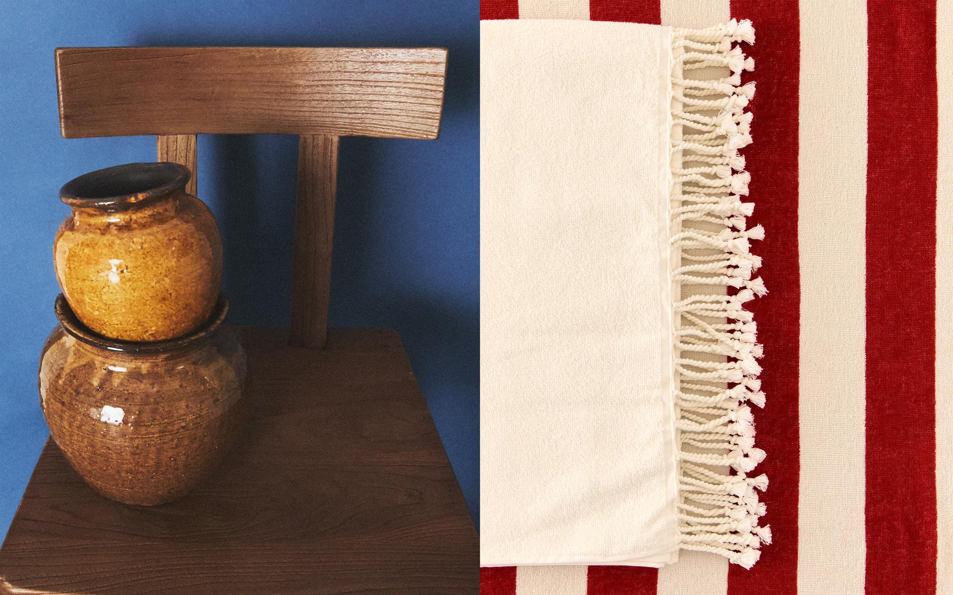 TOWELS, VASE AND CHAIR