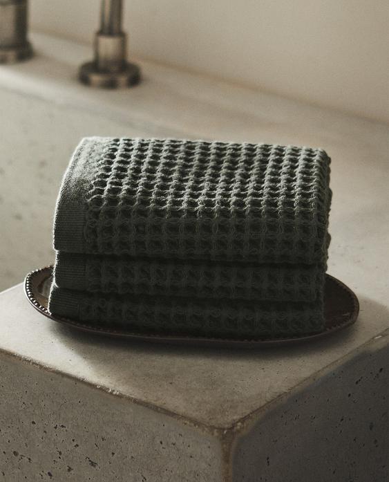 纯色华夫格棉质梳洗台毛巾（3 件套）