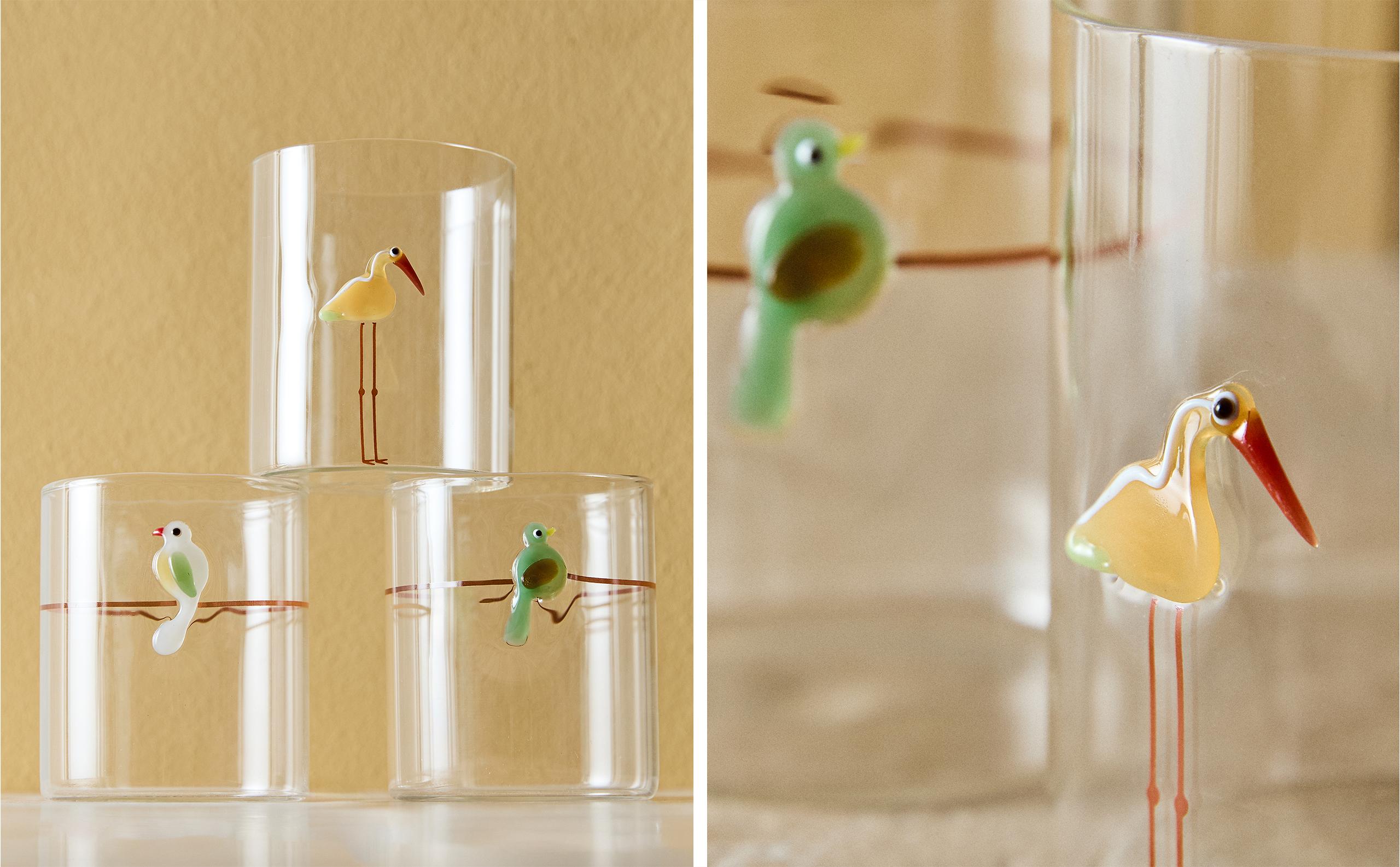 RAISED BIRD DESIGN BOROSILICATE SET
